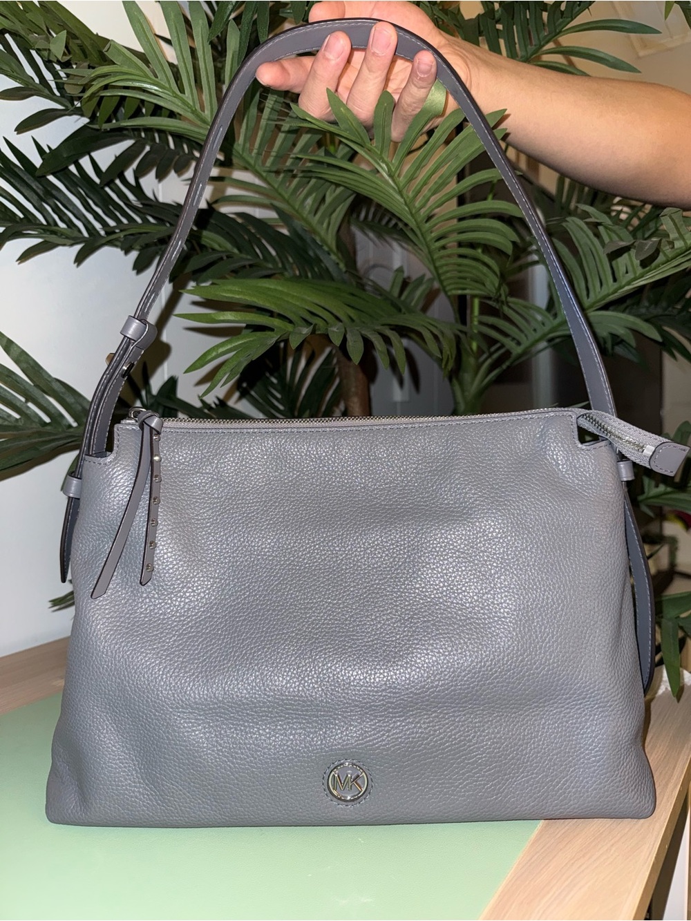 Michael Kors Slate Gray Pebbled Leather Shoulder Bag